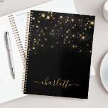 Agenda Purpurina de oro Sparkling Elegante Guión Glamoros<br><div class="desc">Crea tu propio planificador de destellos de diamante negro y dorado personalizado con tu personalizado moderno nombre de escritura manuscrita.</div>