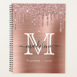 Agenda Purpurina Drips Cepillado Rosa Metalizado Monogram