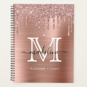 Agenda Purpurina Drips Cepillado Rosa Metalizado Monogram