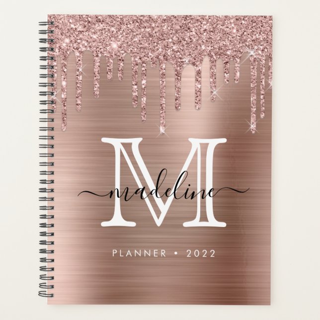 Agenda Purpurina Drips Cepillado Rosa Metalizado Monogram (Anverso)