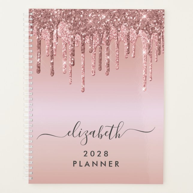 Agenda Purpurina Dris Rosa Oro Personalizado (Anverso)
