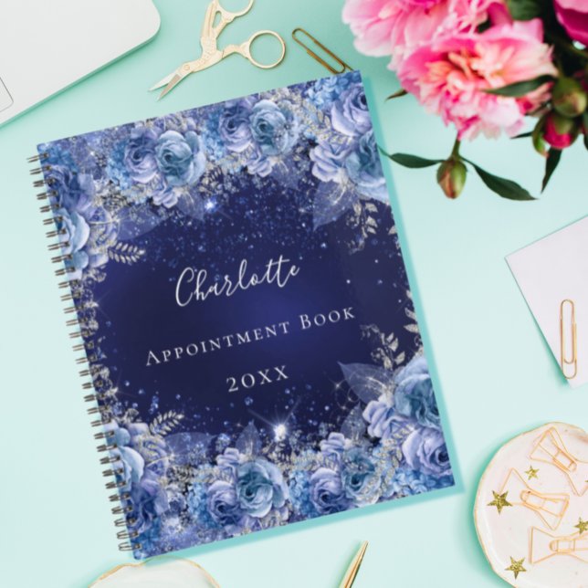 Agenda Purpurina floral azul nombre de polvo glamoroso 20 (Subido por el creador)