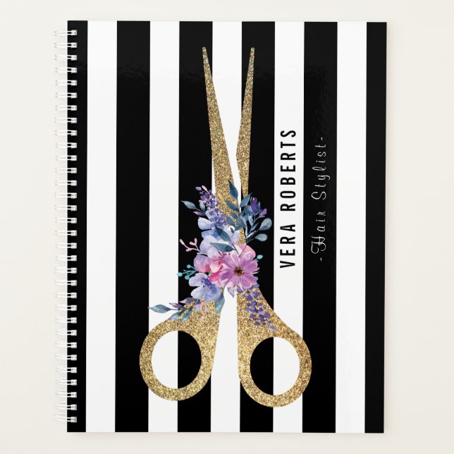 Agenda Purpurina floral estilo cabello Scissor Salón de b (Anverso)
