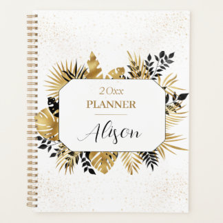 Agenda Purpurina Floral Personalizado En Negro Y Oro