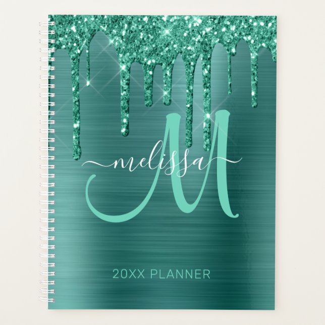 Agenda Purpurina Girly Verde azulado Brushed Metalizado 2 (Anverso)