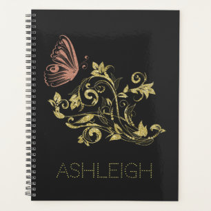 Agenda Purpurina Gold Flourish Mariposa personalizada
