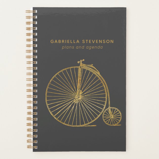 Agenda Purpurina Gold Penny Farthing Bike Gray Personaliz (Anverso)