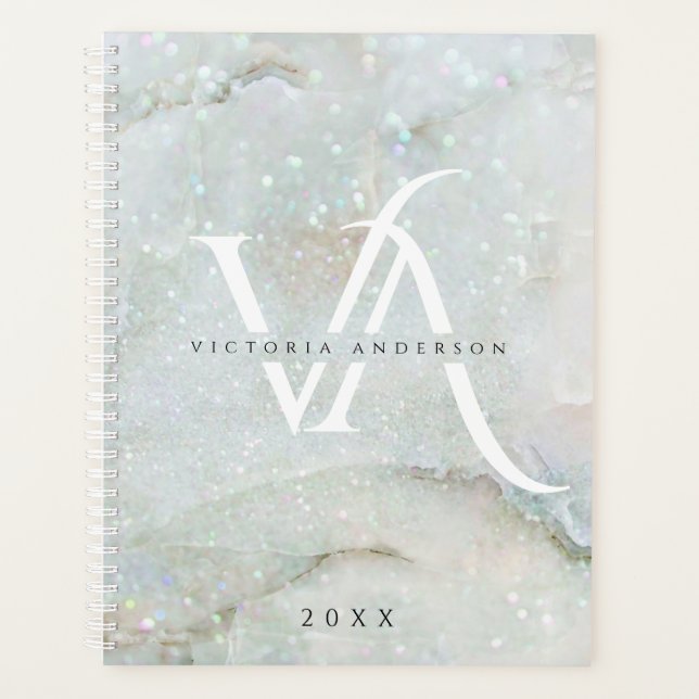 Agenda Purpurina Marble Elegante Personalizado Monograma  (Anverso)