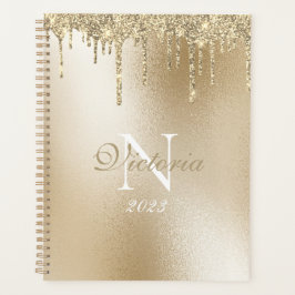 Agenda Purpurina metálico dorado Drip Monograma elegante