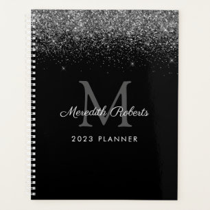 Agenda Purpurina moda Plata Monograma Negro 2023