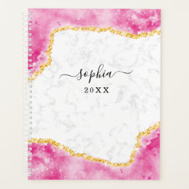 Agenda Purpurina Monogramada Glam Marble Pink Gold