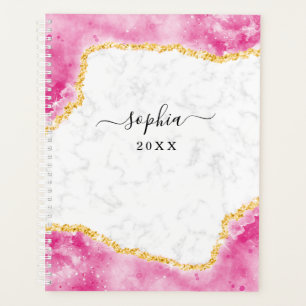Agenda Purpurina Monogramada Glam Marble Pink Gold