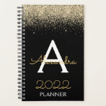 Agenda purpurina negro dorado Monograma Lujo moderno 2022<br><div class="desc">2022 Monograma de Purpurina de espuma dorada y negra y portátil de espiral inicial. Esto hace que el dulce perfecto cumpleaños 16,  boda,  ducha de novia,  aniversario,  ducha de bebé o fiesta de soltera sea regalo para alguien que ama el lujo glam y los estilos de moda.</div>