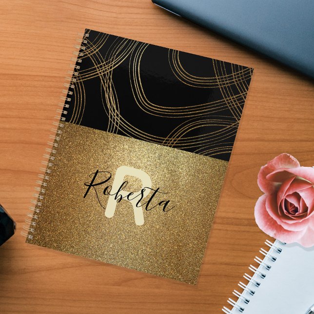 Agenda Purpurina Negro Y Bronce Moda Moderna De Glam (Subido por el creador)
