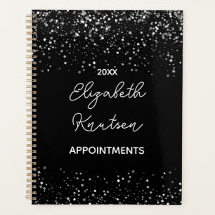 Agenda purpurina negro y plateado personalizado 2024