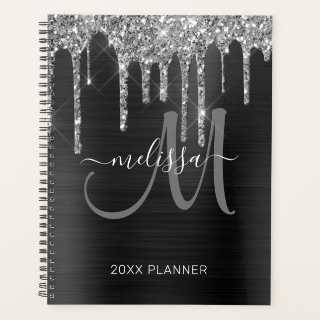 Agenda Purpurina plateado moda Pincel negro Metalizado 20 (Anverso)