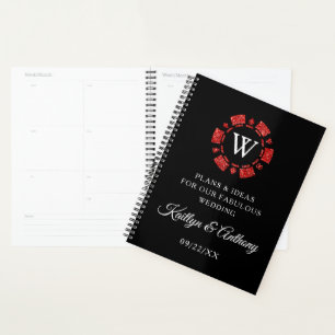 Agenda Purpurina Rojo Monograma Poker Chip Casino Boda