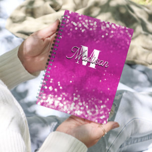 Agenda Purpurina rosa caliente Monograma de Bokeh