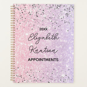Agenda Purpurina rosa caliente y plata personalizado 2024