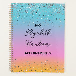 Agenda Purpurina rosa caliente y plata personalizado 2024