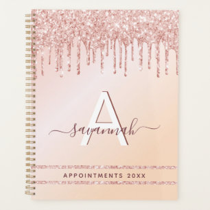 Agenda Purpurina rosa dorado rosa monograma