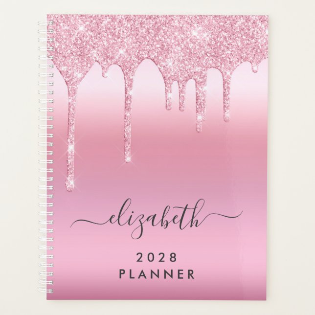 Agenda Purpurina rosa monogramado (Anverso)