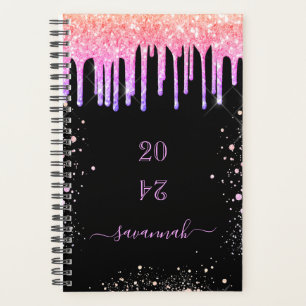Agenda Purpurina rosa negro arcoiris gotea glamuroso 2023