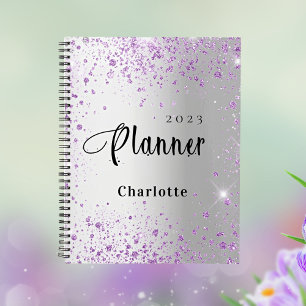 Agenda Purpurina violeta plateado lavanda nombre 2026