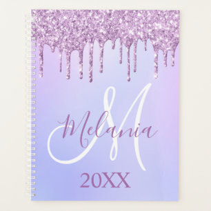 Agenda Purpurina violeta púrpura gotea el Monograma Girly