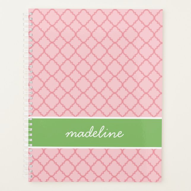 Agenda Quatrefoil rosa | Pinta rosa y verde (Anverso)