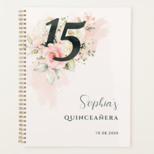 Agenda Quinceanera floral rosa Rústica Rubor 15º cumpleañ