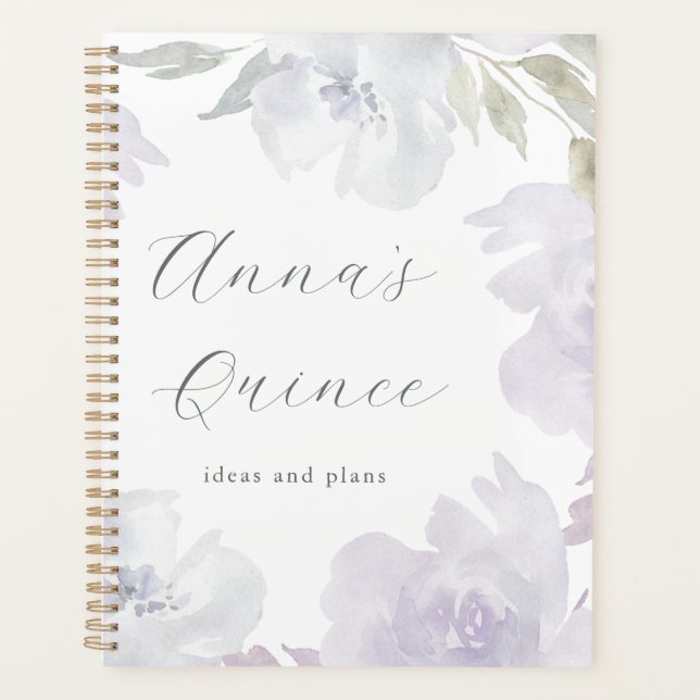 Agenda Quinceanera personalizada 15 años Morado Floral (Anverso)