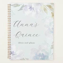 Agenda Quinceanera personalizada Floral azul de 15 años