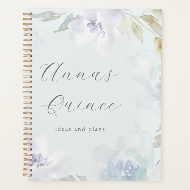 Agenda Quinceanera personalizada Floral azul de 15 años (Anverso)