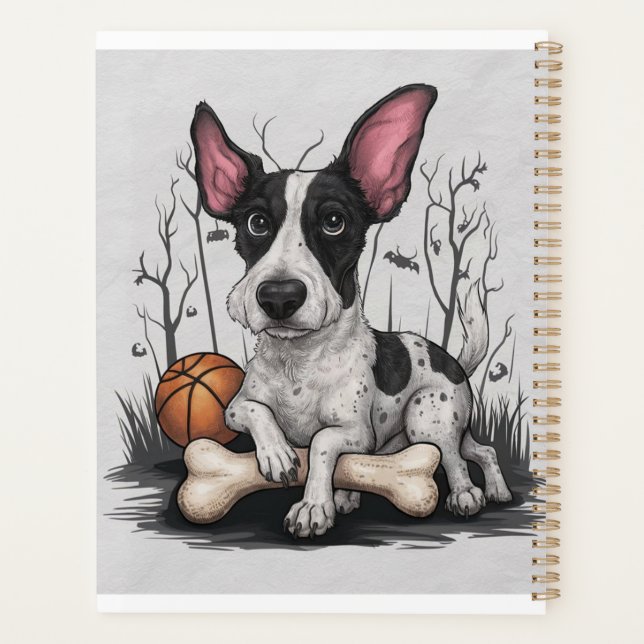 Agenda Quirky Halloween Pup: Perro visto con baloncesto (Reverso)