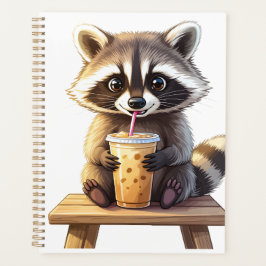 Agenda Raccoon Drinking Iced Coffee