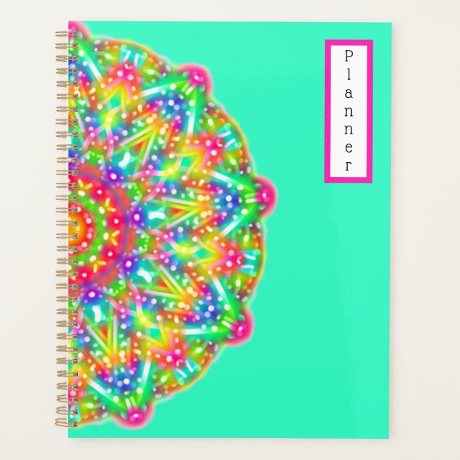 Agenda Rainbow Mandala Aqua Boho Planner (Anverso)