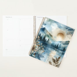 Agenda Rainy Day Watercolor Mountain Lake Rustic Boho