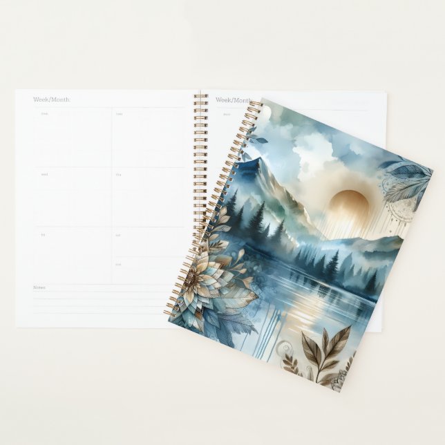 Agenda Rainy Day Watercolor Mountain Lake Rustic Boho (Demostración)