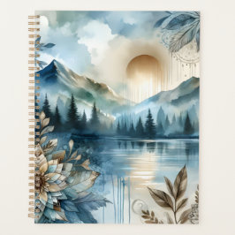 Agenda Rainy Day Watercolor Mountain Lake Rustic Boho
