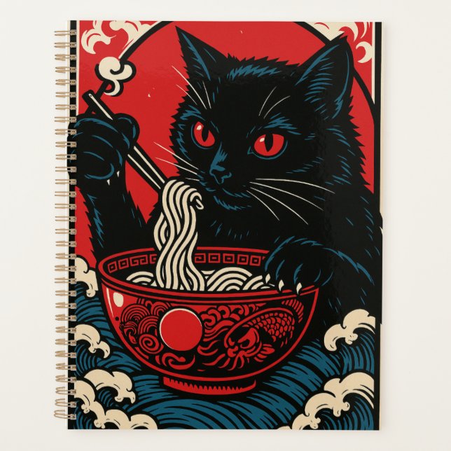 Agenda Ramen Cat Planner Japanese Ukiyo-e Black Cat Anime (Anverso)