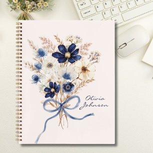 Agenda Ramo de flores azul marino acuarela personalizado