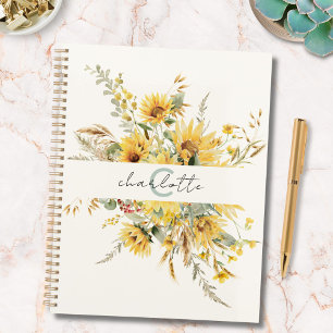 Agenda Ramo de girasoles de acuarela con monograma elegan