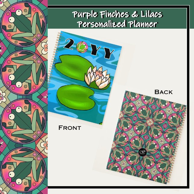 Agenda Rana Pond Kaleidoscope Lillies de agua personaliza (Colorful frog pond kaleidoscope stained glass look - purple, blue, pink, orange, green, yellow.)