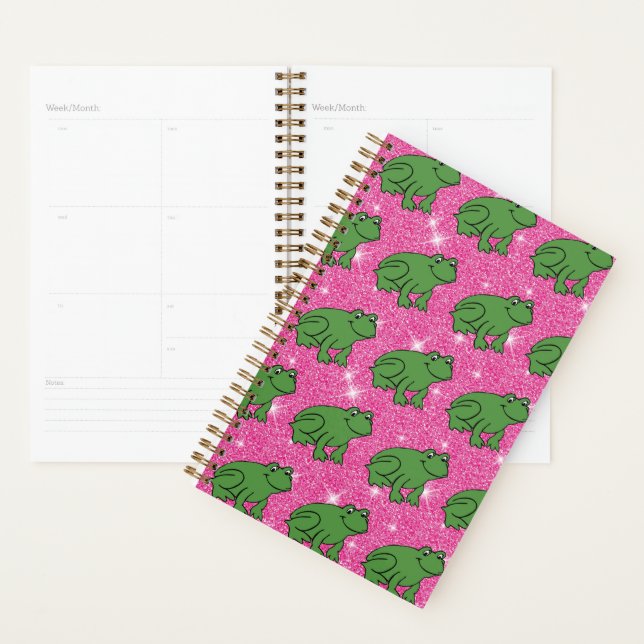 Agenda Rana Verde Anfibios Animales Brillo Rosa (Demostración)