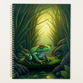 Agenda Rana verde encantada en un bosque