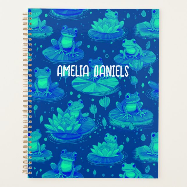 Agenda Rana Verde Y Azul Personalizada (Anverso)
