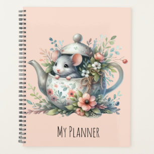 Agenda Ratón lindo en Ilustracion de tetera floral