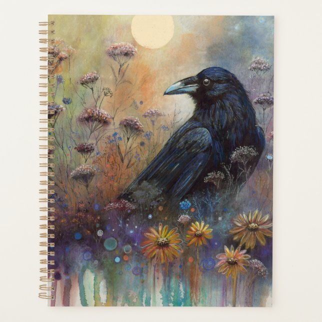 Agenda Raven pintado a mano con flores silvestres (Anverso)