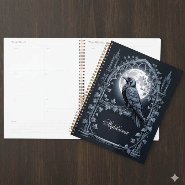 Agenda Raven Under Moon Gothic Midnight  (Dark Academia daily planner)